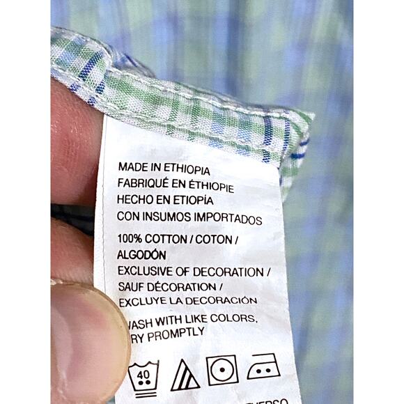 IZOD Premium Essentials Button Shirt Men 2XL Blue Green Plaid Preppy Office Work - Picture 9 of 11